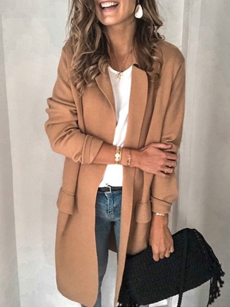 Lapela Lisa Com Entalhe De Lapela De Manga Comprida Regular Casual Blazer Feminino