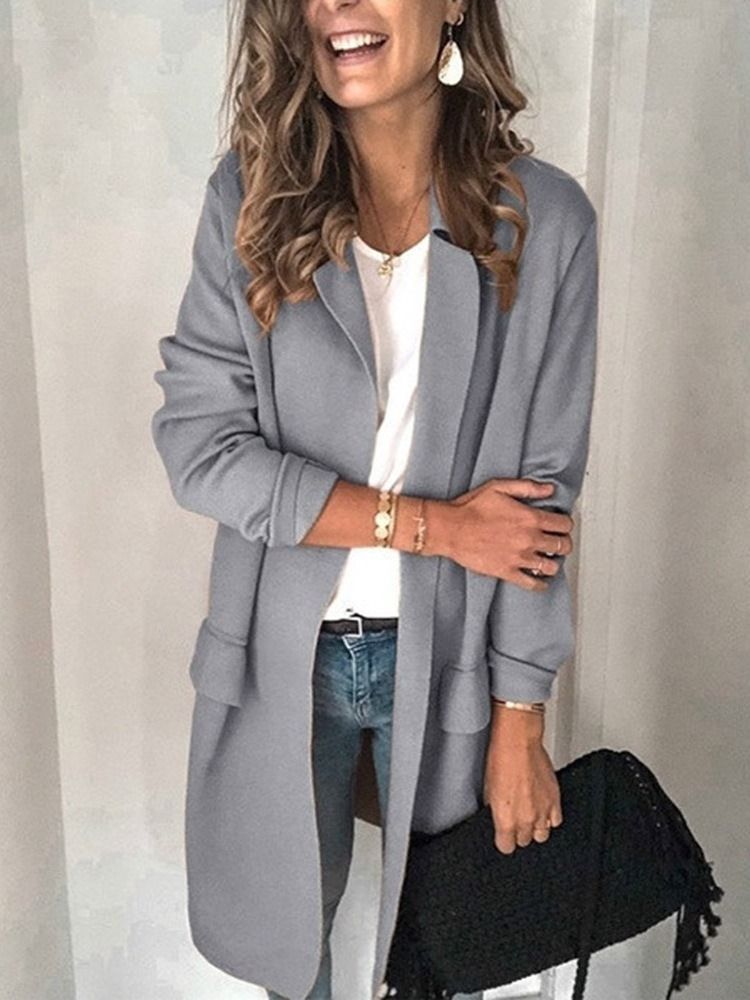 Lapela Lisa Com Entalhe De Lapela De Manga Comprida Regular Casual Blazer Feminino