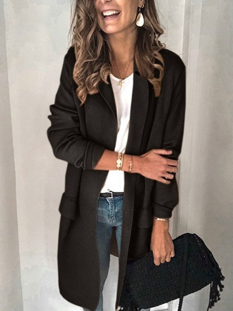 Lapela Lisa Com Entalhe De Lapela De Manga Comprida Regular Casual Blazer Feminino