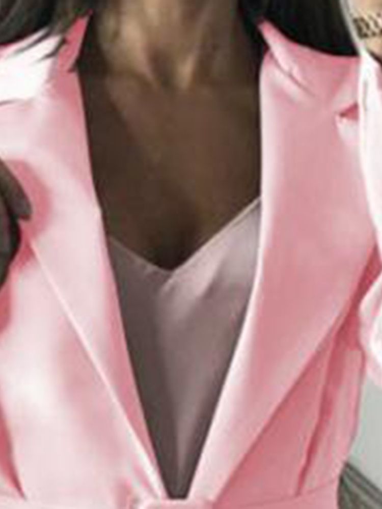Lapela De Manga Comprida Com Renda Entalhada Regular Blazer Casual Feminino