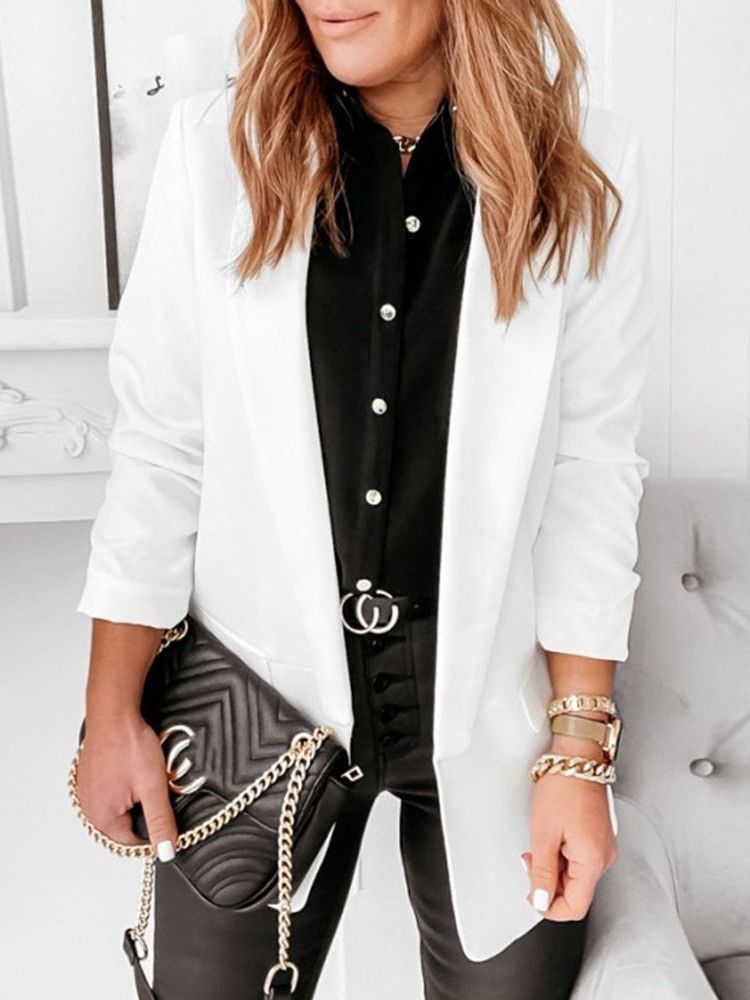 Lapela De Manga Comprida Entalhada Lisa Regular Normal Casual Blazer Feminino
