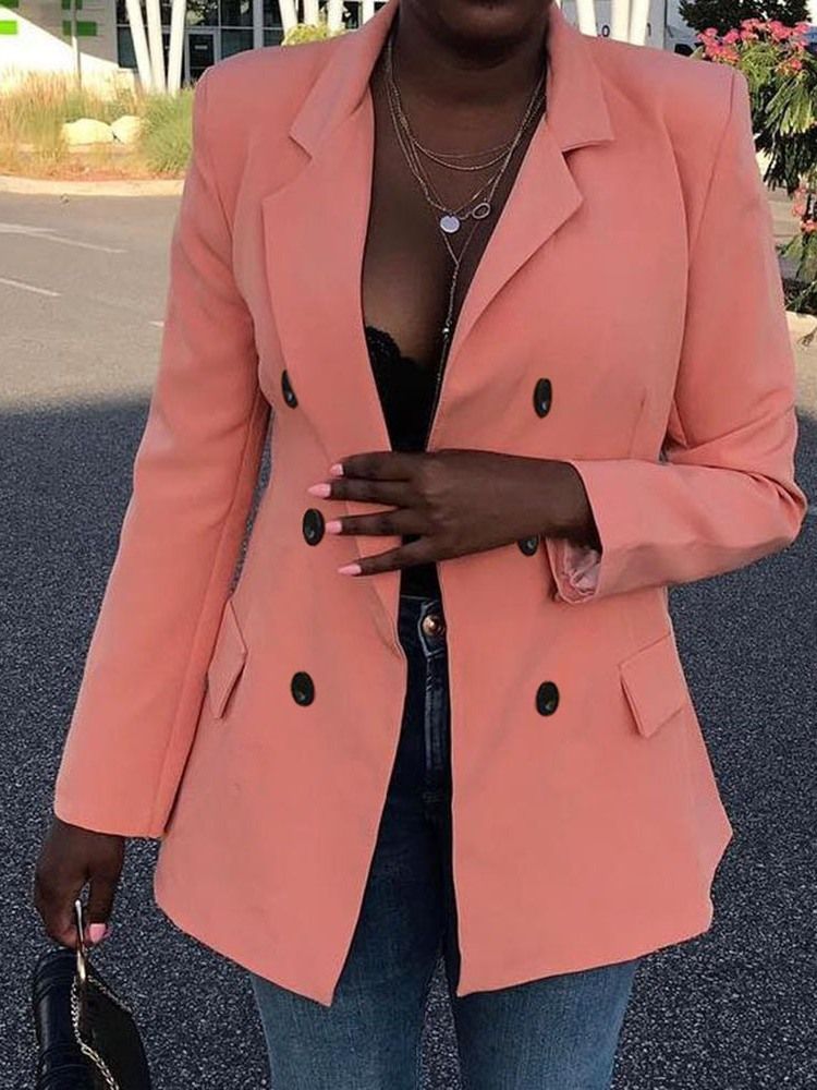 Liso Com Peito Duplo Manga Comprida Outono Blazer Casual Feminino