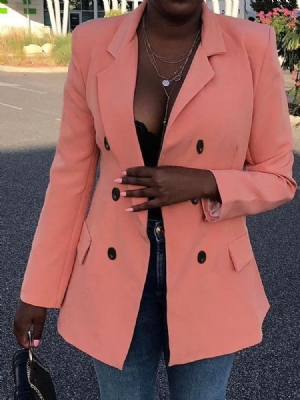 Liso Com Peito Duplo Manga Comprida Outono Blazer Casual Feminino
