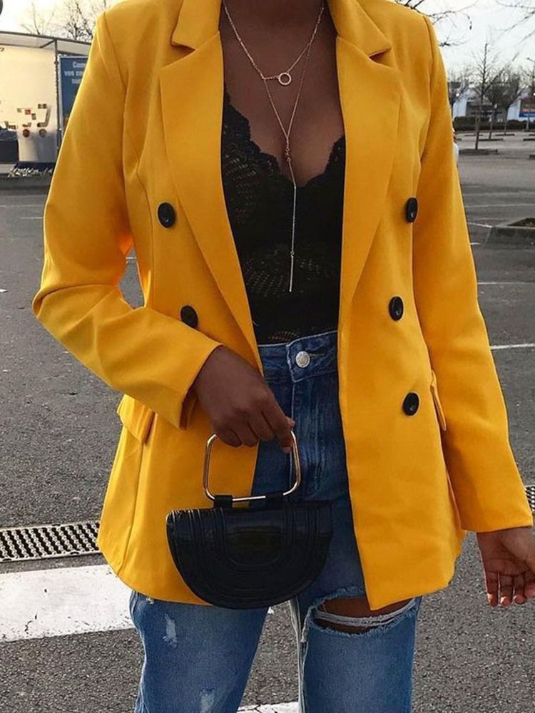 Liso Com Peito Duplo Manga Comprida Outono Blazer Casual Feminino
