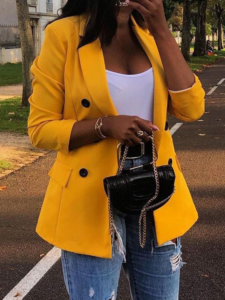 Liso Com Peito Duplo Manga Comprida Outono Blazer Casual Feminino