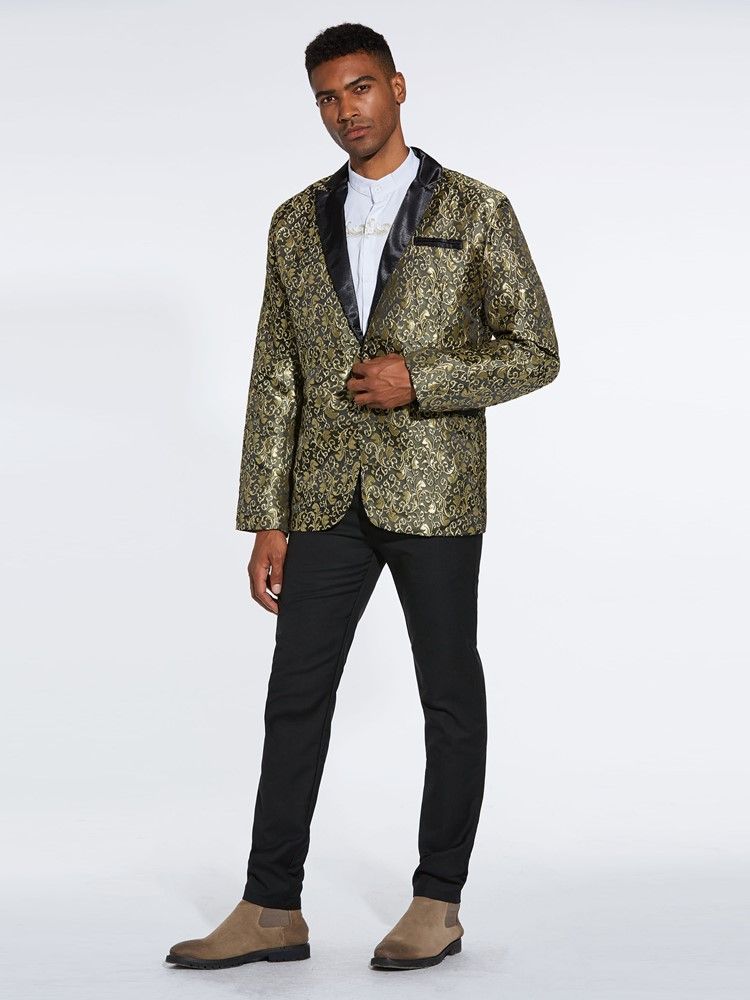 Traje De Blazer Masculino Com Lapela Entalhada Impressa Com Um Botão