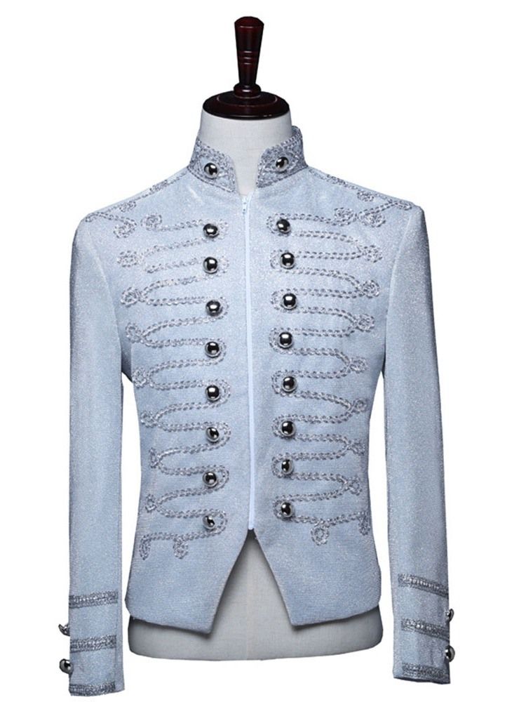 Trajes De Palco De Poliéster Com Zíper Liso Blazers Masculinos