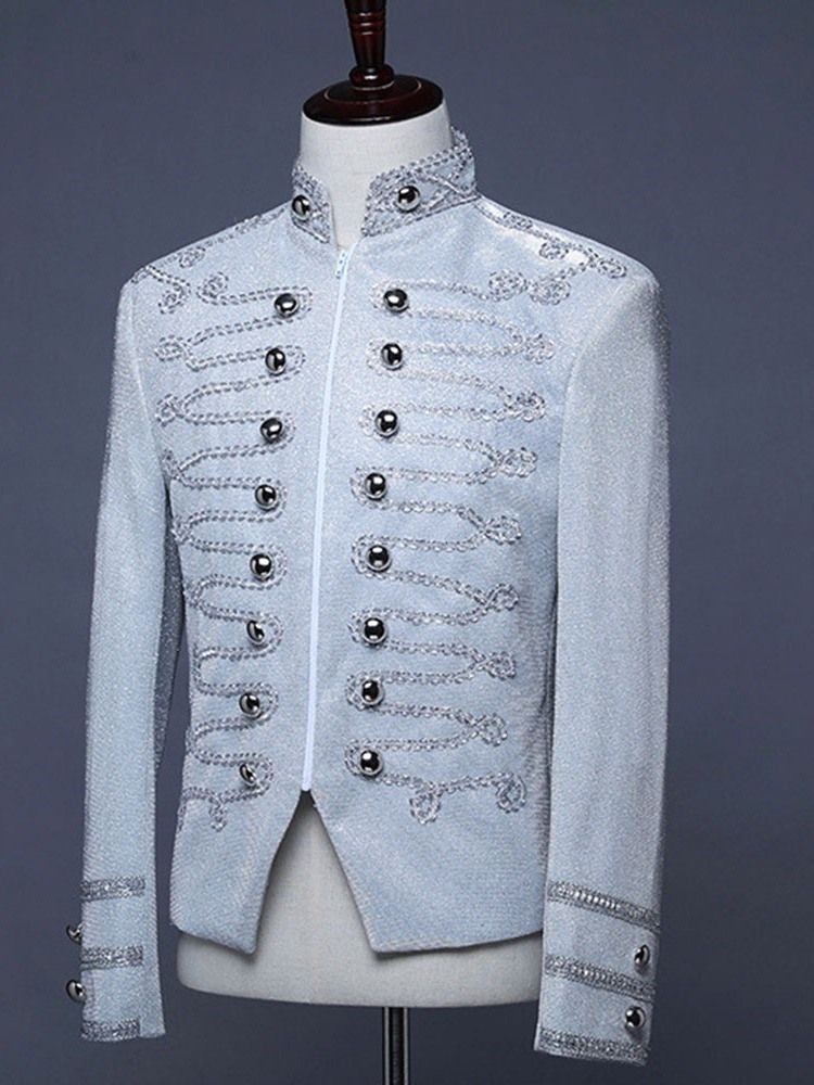 Trajes De Palco De Poliéster Com Zíper Liso Blazers Masculinos