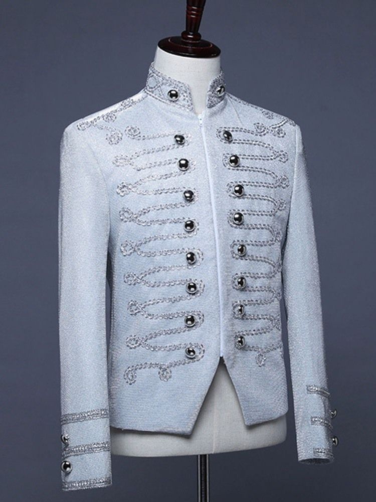 Trajes De Palco De Poliéster Com Zíper Liso Blazers Masculinos
