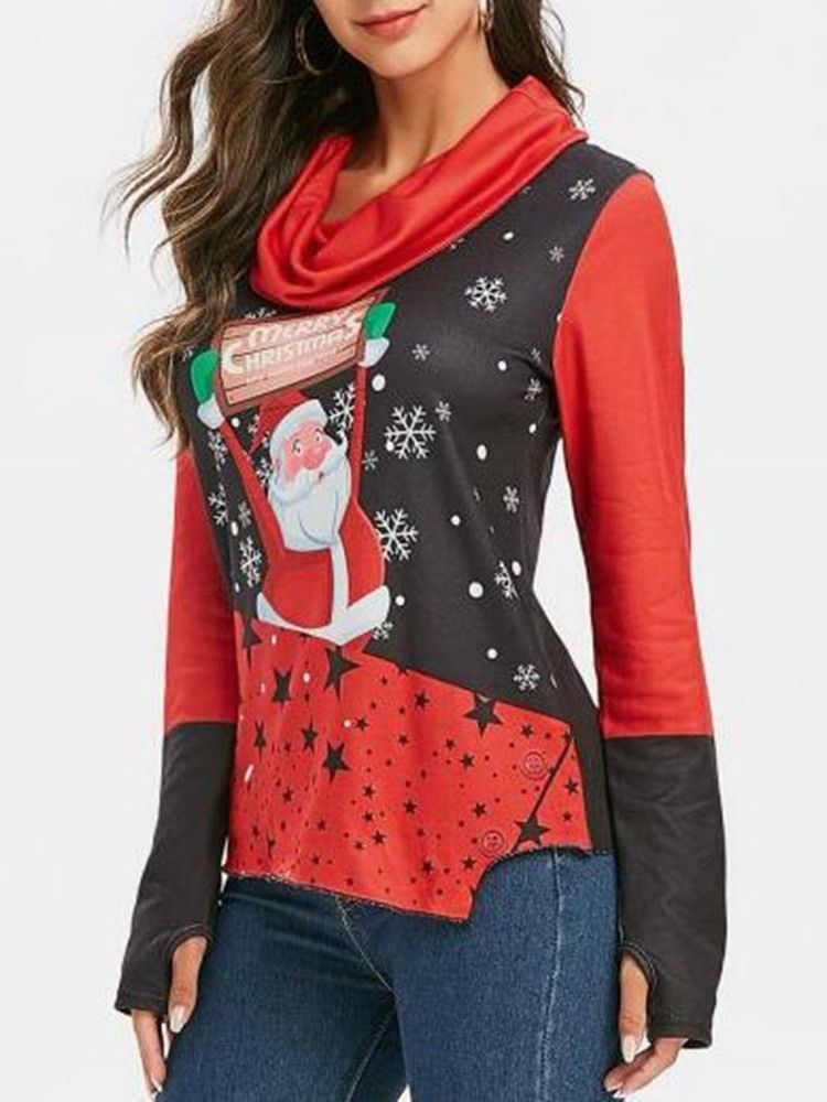 Bloco De Cores Com Capuz Feminino De Natal De Manga Comprida Padrão