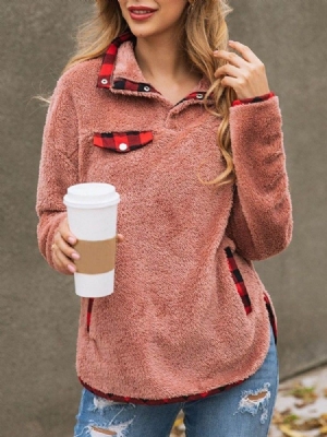 Bloco De Cores Regular De Inverno Com Capuz Feminino De Comprimento Médio