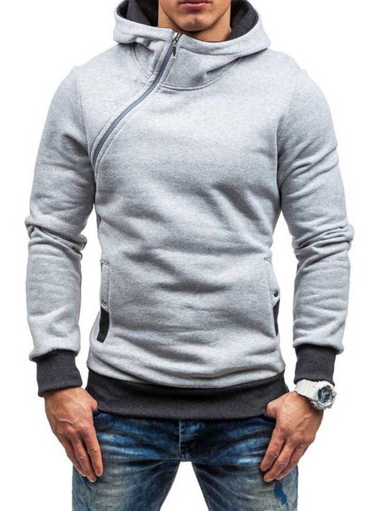 Blocos De Cores De Lã Artificial Estilo Zíper Hoodies Masculinos