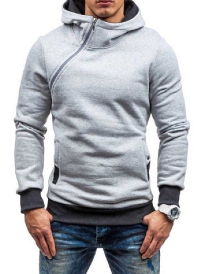 Blocos De Cores De Lã Artificial Estilo Zíper Hoodies Masculinos