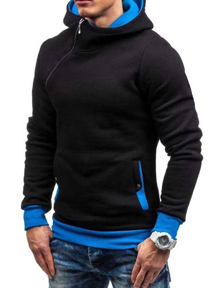 Blocos De Cores De Lã Artificial Estilo Zíper Hoodies Masculinos
