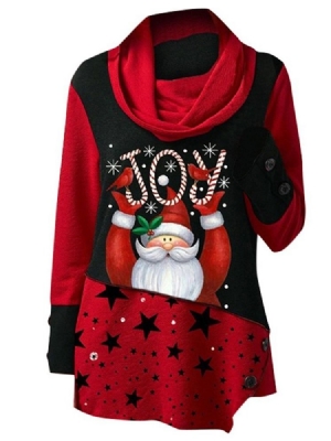 Bloqueio De Cor Normal Com Estampa De Manga Comprida De Natal Com Capuz Feminino
