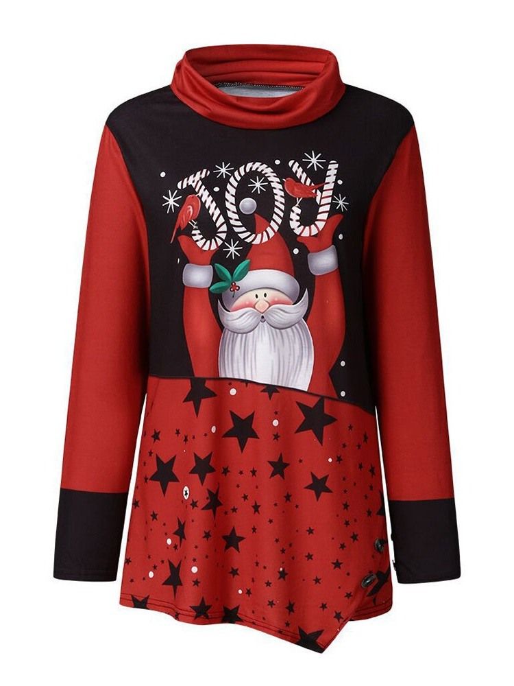 Bloqueio De Cor Normal Com Estampa De Manga Comprida De Natal Com Capuz Feminino