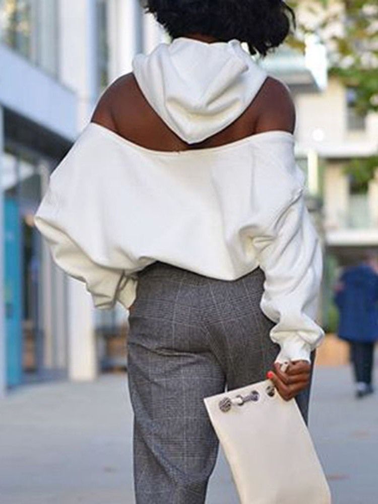 Bolso Liso Padrão Manga Curta Com Capuz Feminino