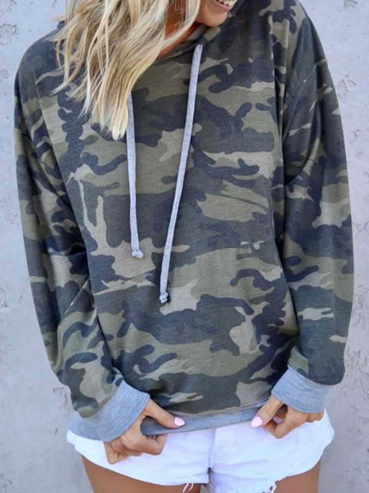 Camuflagem Feminina Regular Com Capuz Redondo Padrão