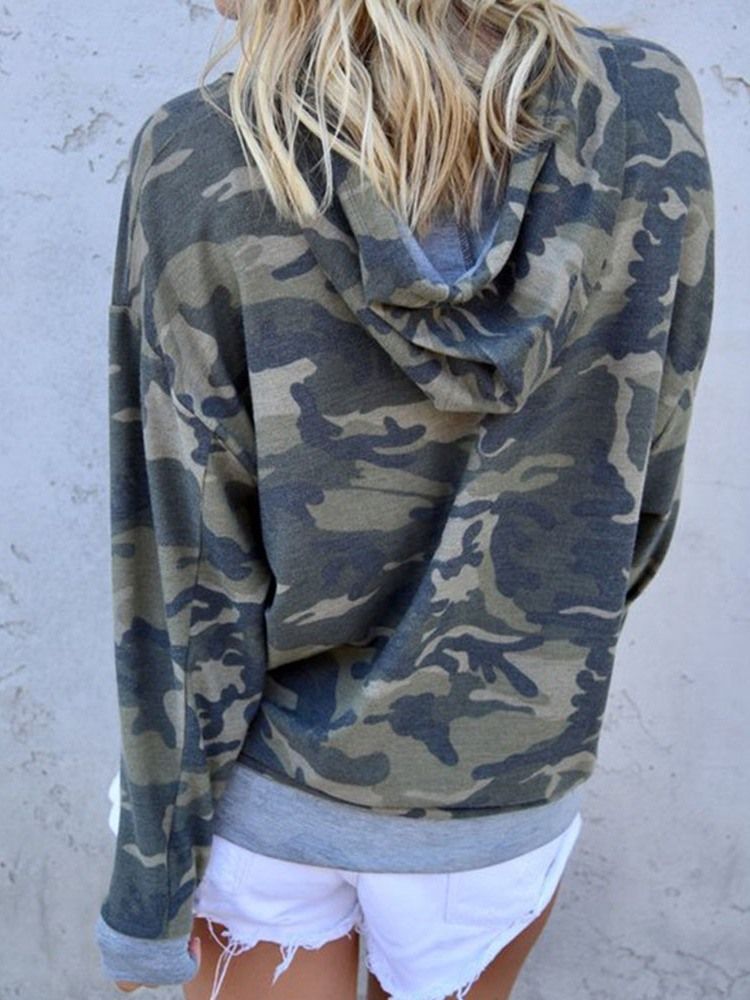 Camuflagem Feminina Regular Com Capuz Redondo Padrão