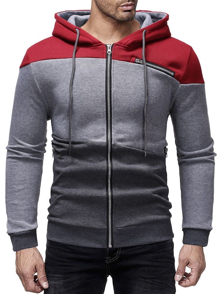 Cardigan Color Block Zipper Casacos Casuais Masculinos