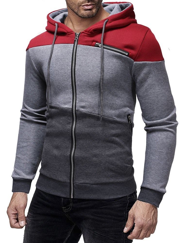 Cardigan Color Block Zipper Casacos Casuais Masculinos