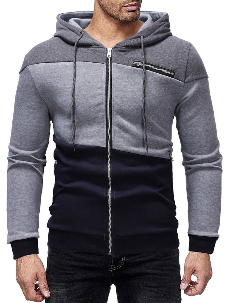 Cardigan Color Block Zipper Casacos Casuais Masculinos