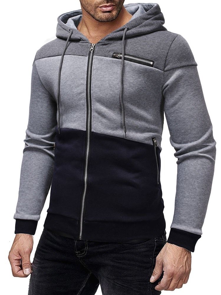 Cardigan Color Block Zipper Casacos Casuais Masculinos