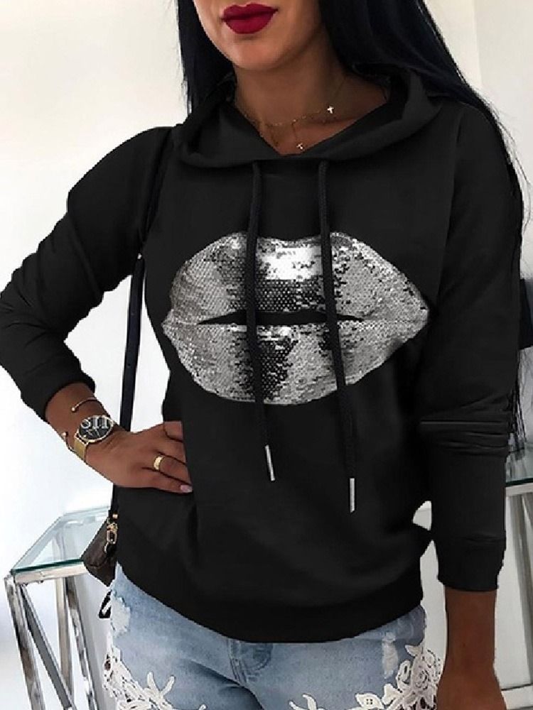 Cartoon Feminino Com Capuz E Capuz Com Estampa Regular