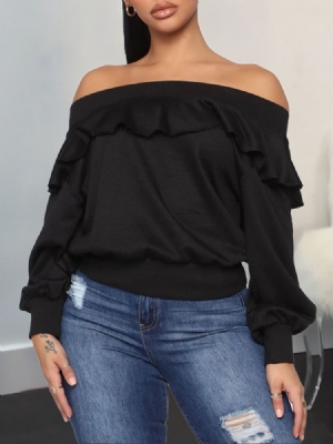 Casaco Feminino Simples De Falbala Com Capuz Fora Do Ombro