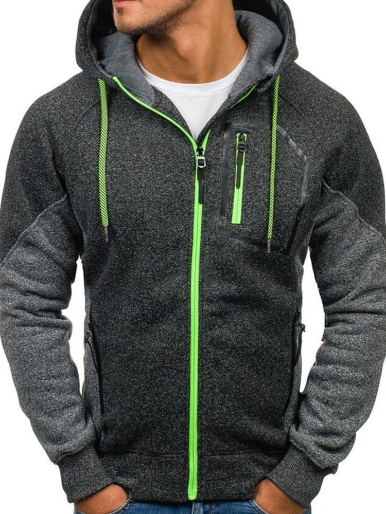 Color Block Cardigan Artificial Fleece Solto Moletons Casuais Masculinos