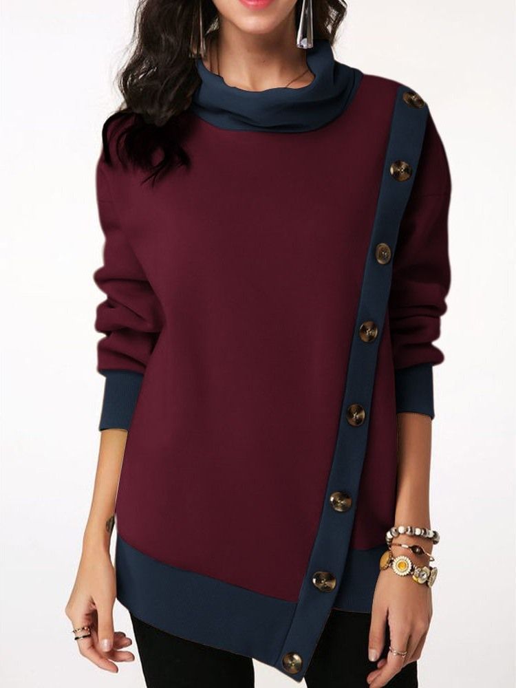 Color Block Regular De Comprimento Médio Com Capuz Feminino De Manga Longa