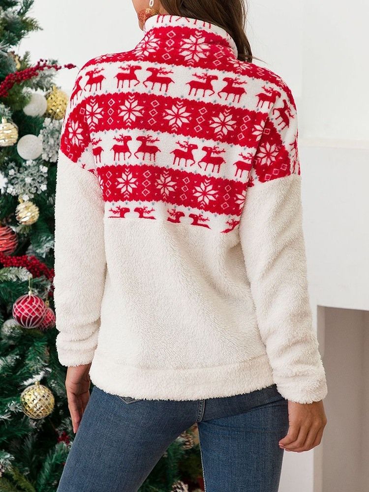Desenho Regular De Lapela Com Estampa Regular De Manga Comprida De Natal Com Capuz Feminino