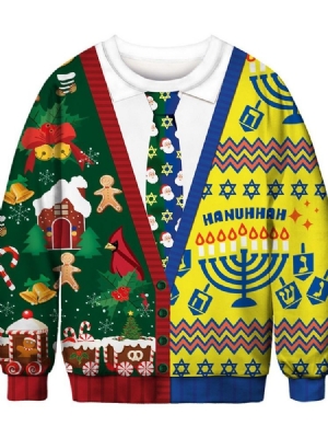Desenhos Animados De Natal Com Estampa Espessa De Gola Redonda Com Capuzes Masculinos Europeus