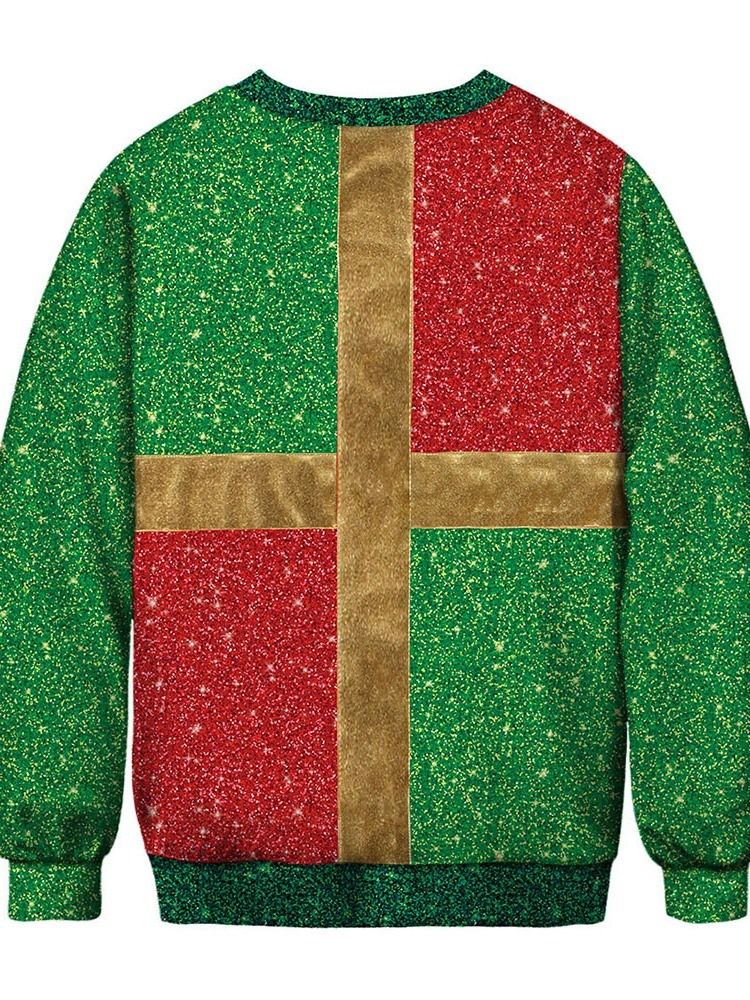 Desenhos Animados De Natal Com Estampa Espessa De Gola Redonda Com Capuzes Masculinos Europeus