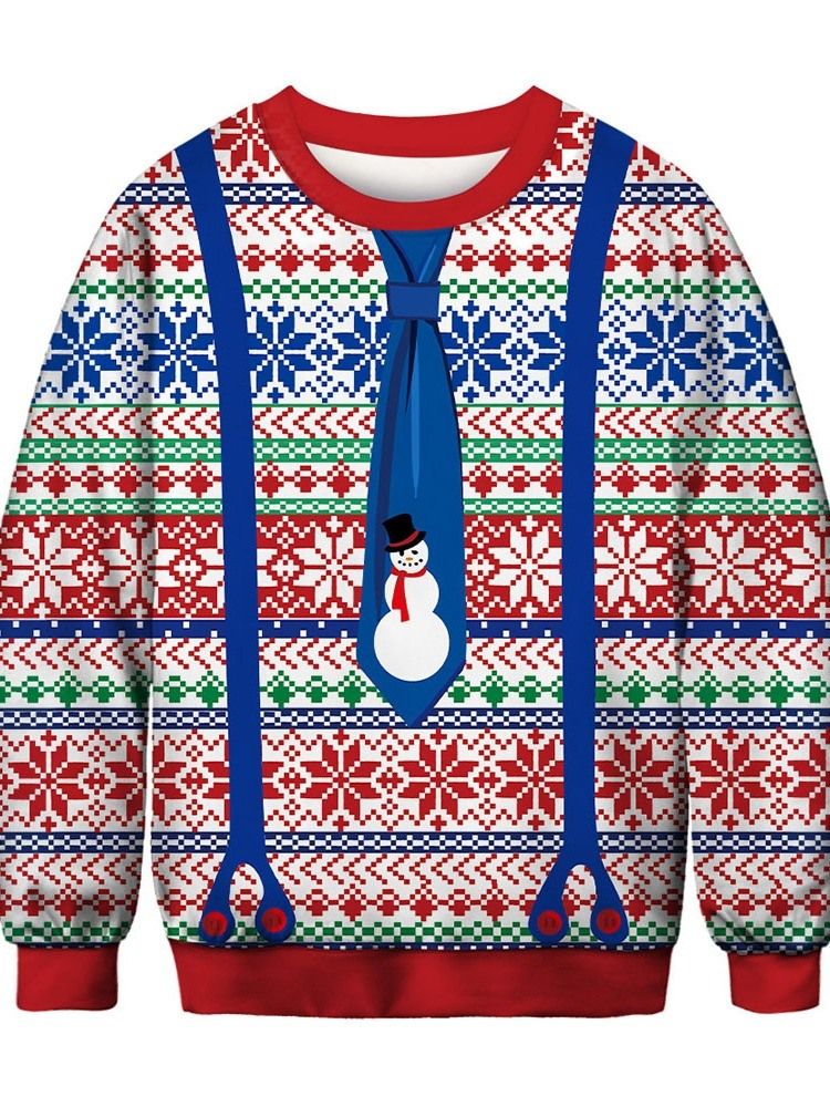Desenhos Animados De Natal Com Estampa Espessa De Gola Redonda Com Capuzes Masculinos Europeus