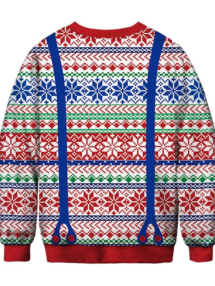 Desenhos Animados De Natal Com Estampa Espessa De Gola Redonda Com Capuzes Masculinos Europeus