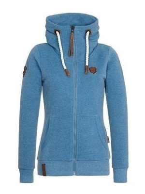 Feminino Slim Gola Alta Zipper Hoddie