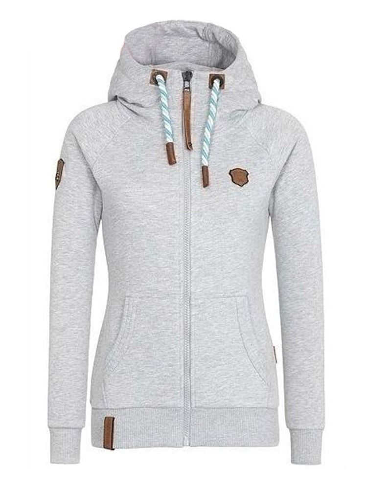 Feminino Slim Gola Alta Zipper Hoddie