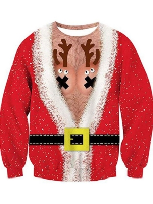 Hoodies Masculinos De Natal Com Estampa Espessa De Desenho Animado Solto