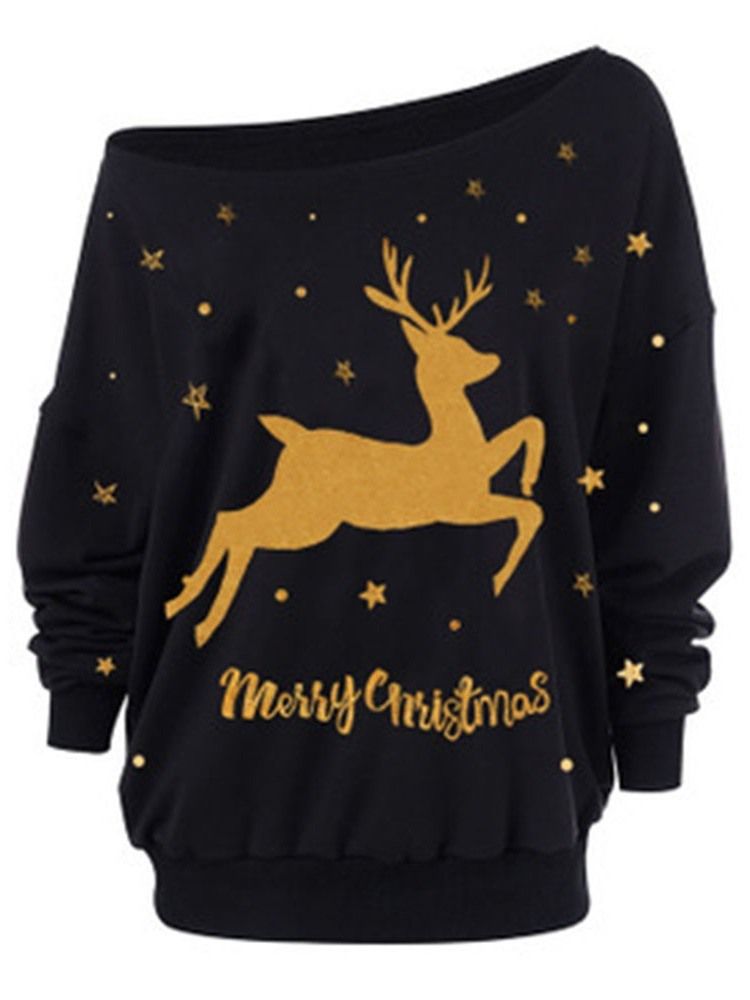 Impressão Em Bloco De Cores Regular Com Capuz Feminino De Natal De Comprimento Médio