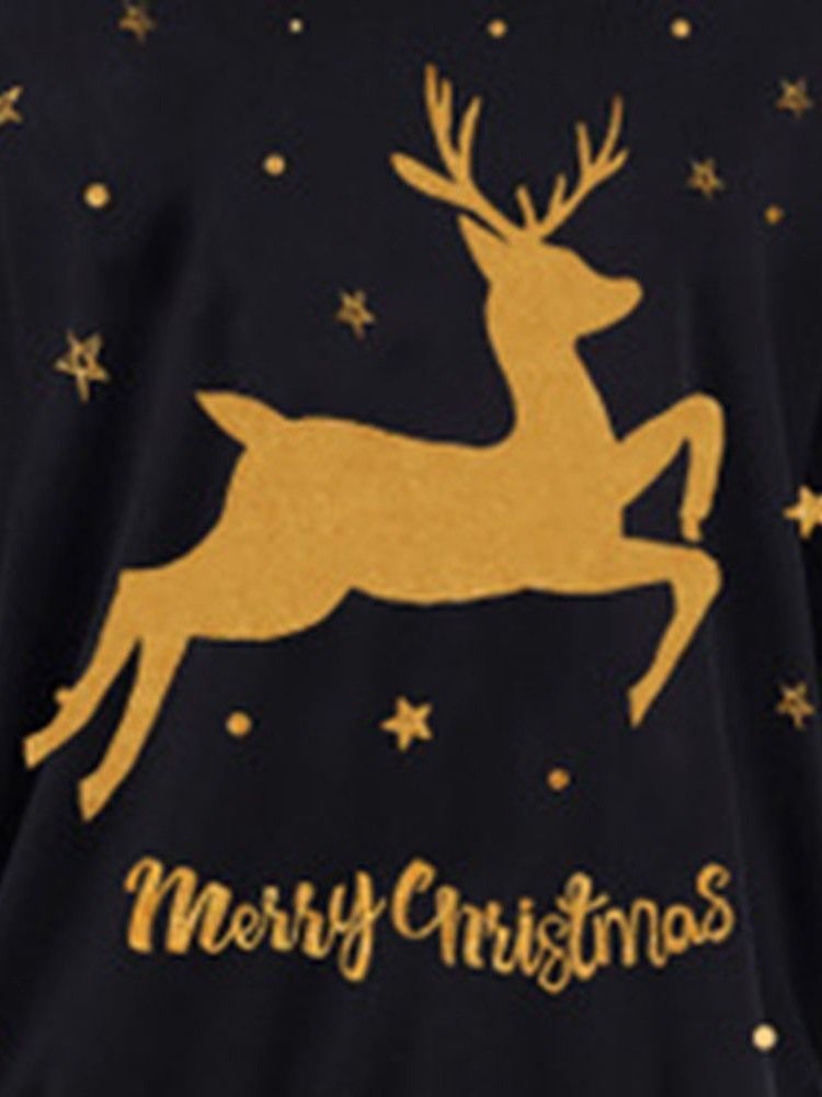 Impressão Em Bloco De Cores Regular Com Capuz Feminino De Natal De Comprimento Médio
