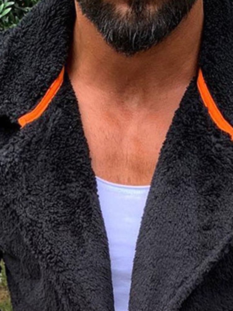 Jaqueta Masculina De Lapela Com Botão De Lã Artificial Estilo Europeu