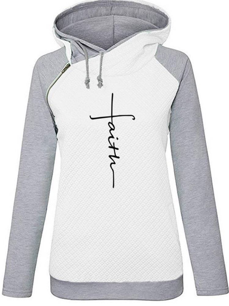 Mangas Raglan Femininas Com Estampa Carta De Moletons De Inverno Com Capuz