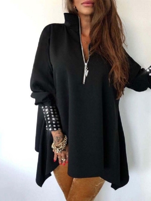 Moda Feminina Com Capuz Zíper Liso De Comprimento Médio E Manga Comprida
