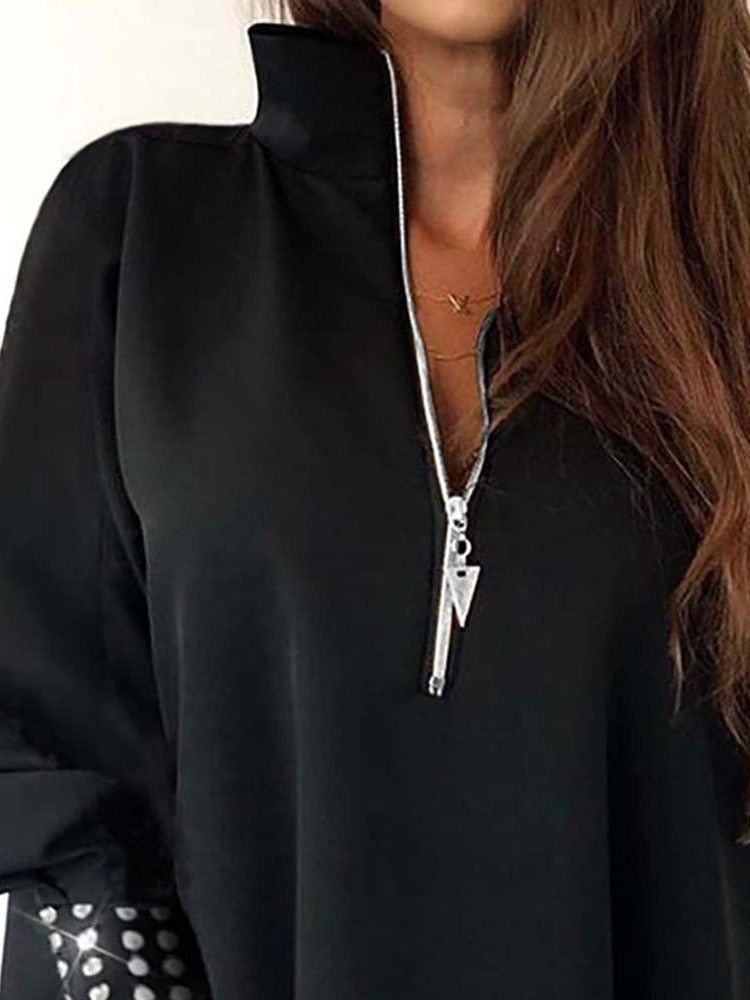 Moda Feminina Com Capuz Zíper Liso De Comprimento Médio E Manga Comprida