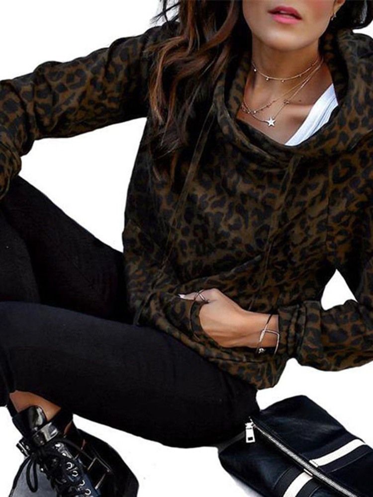 Moletom Feminino Com Capuz De Outono Com Estampa Regular De Leopardo
