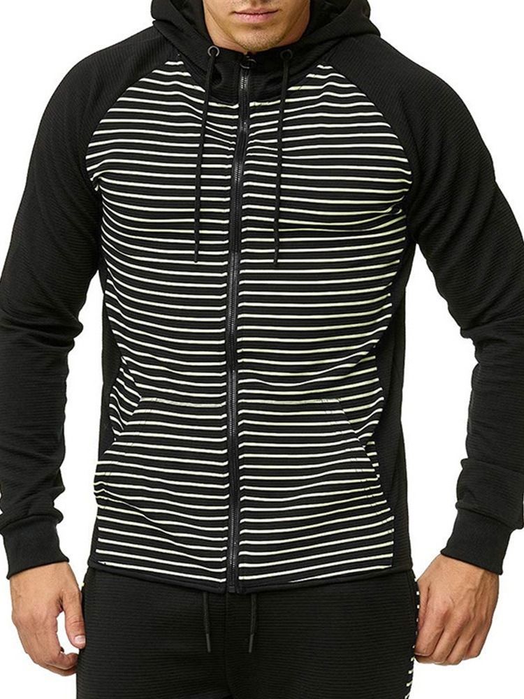 Pocket Cardigan Stripe Casuais Hoodies Masculinos