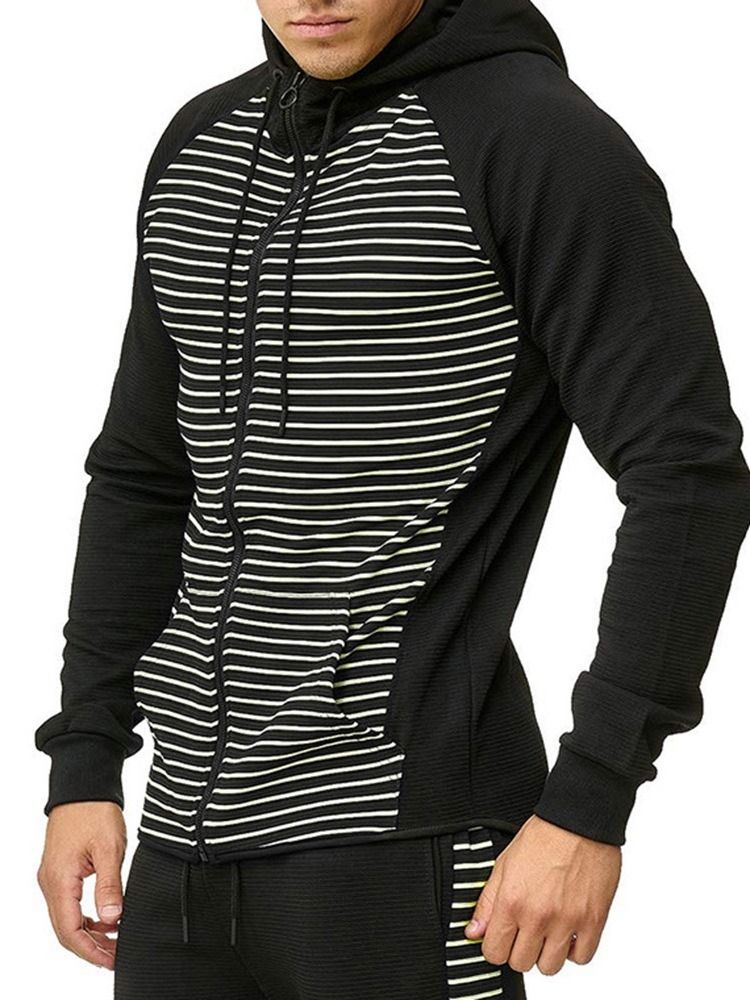 Pocket Cardigan Stripe Casuais Hoodies Masculinos