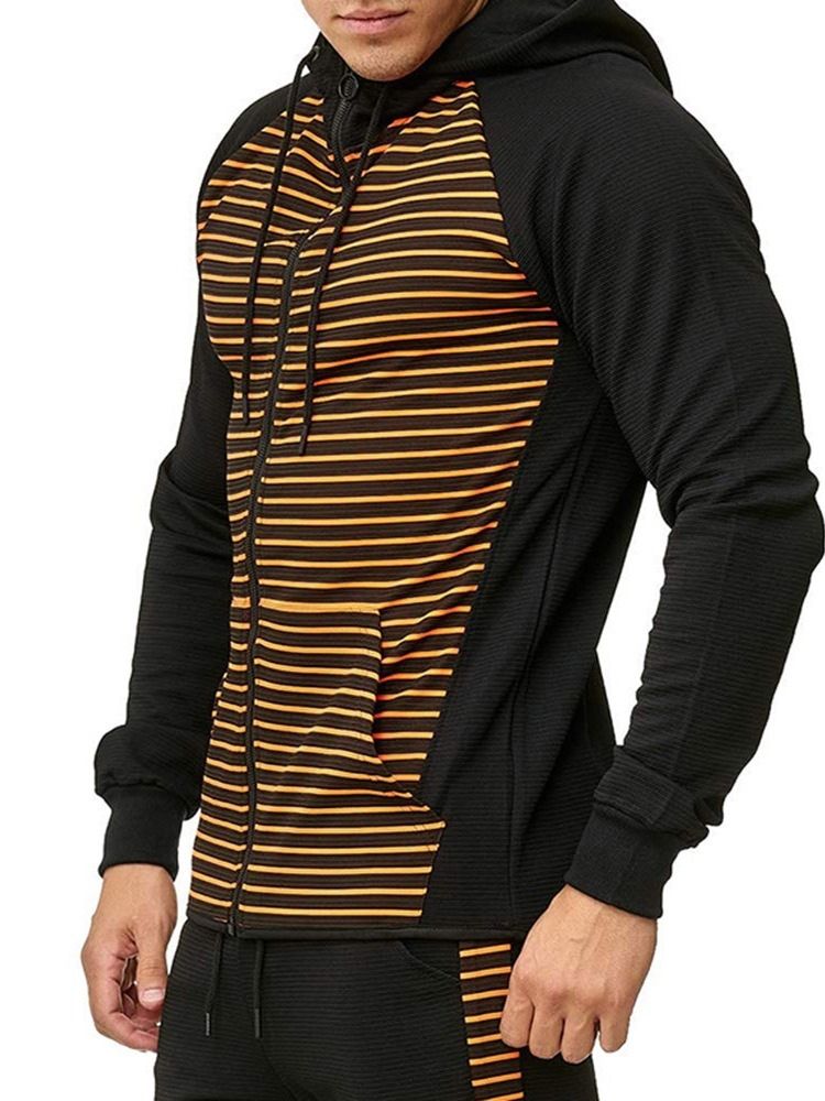 Pocket Cardigan Stripe Casuais Hoodies Masculinos