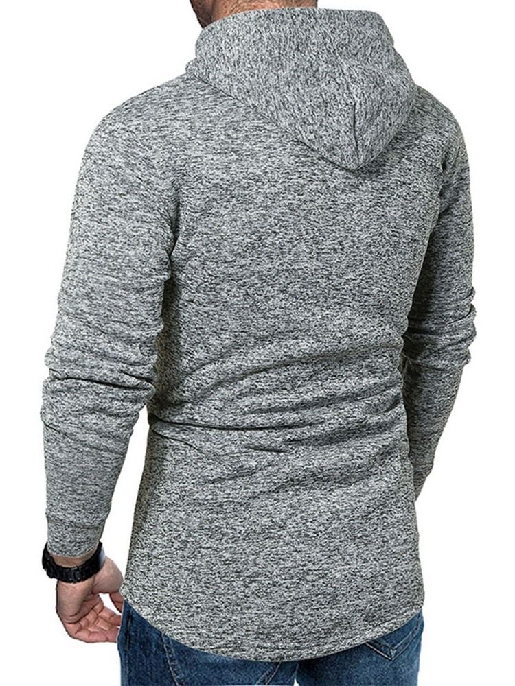 Pulôver De Bolso Com Capuz Liso Masculino